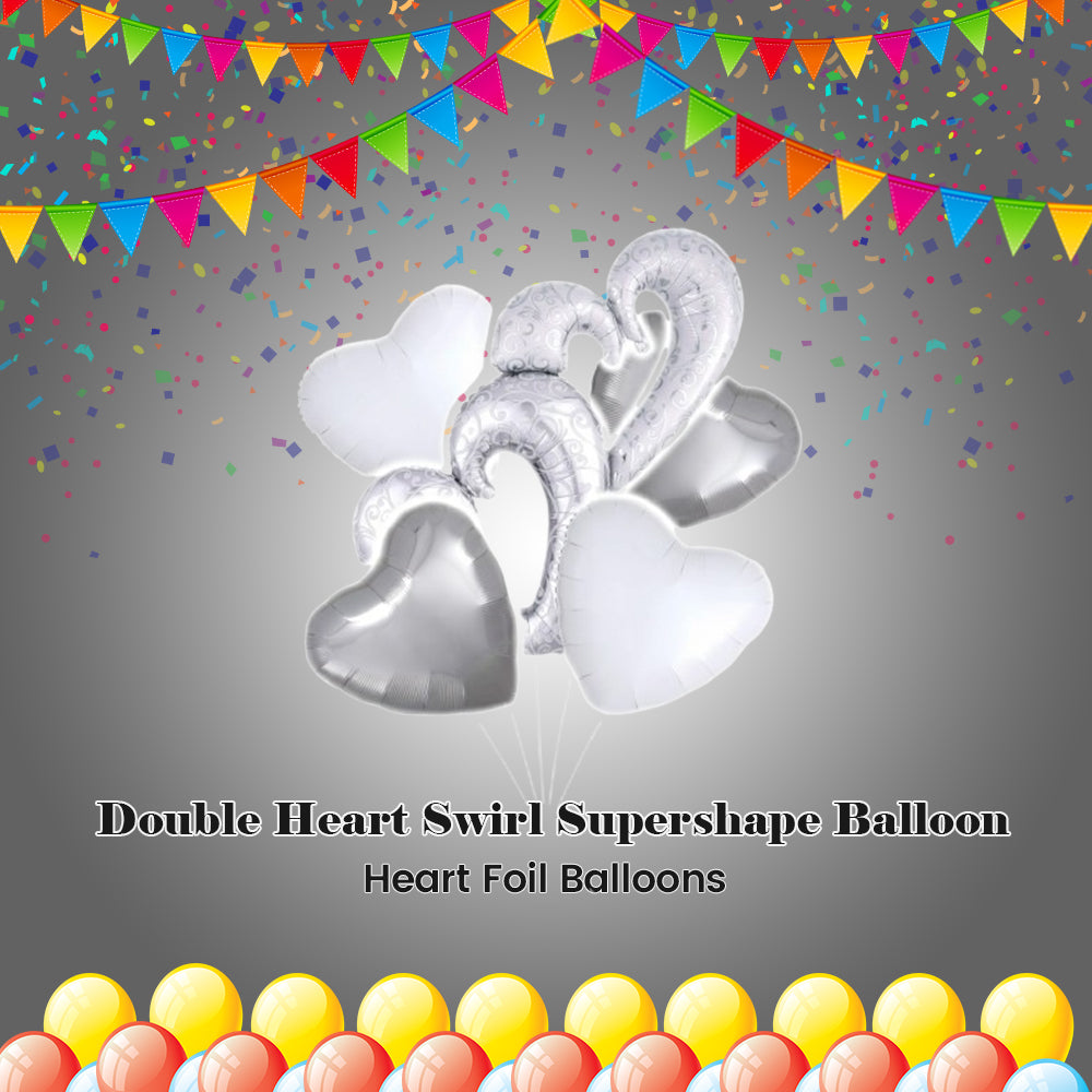 Double Heart Swirl Supershape Balloon Bouquet with Heart Foil Balloons 5-pk