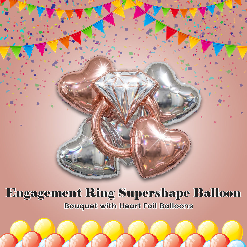 Future Mrs Diamond Ring/Heart Satin Foil Balloon Bouquet 5-pk