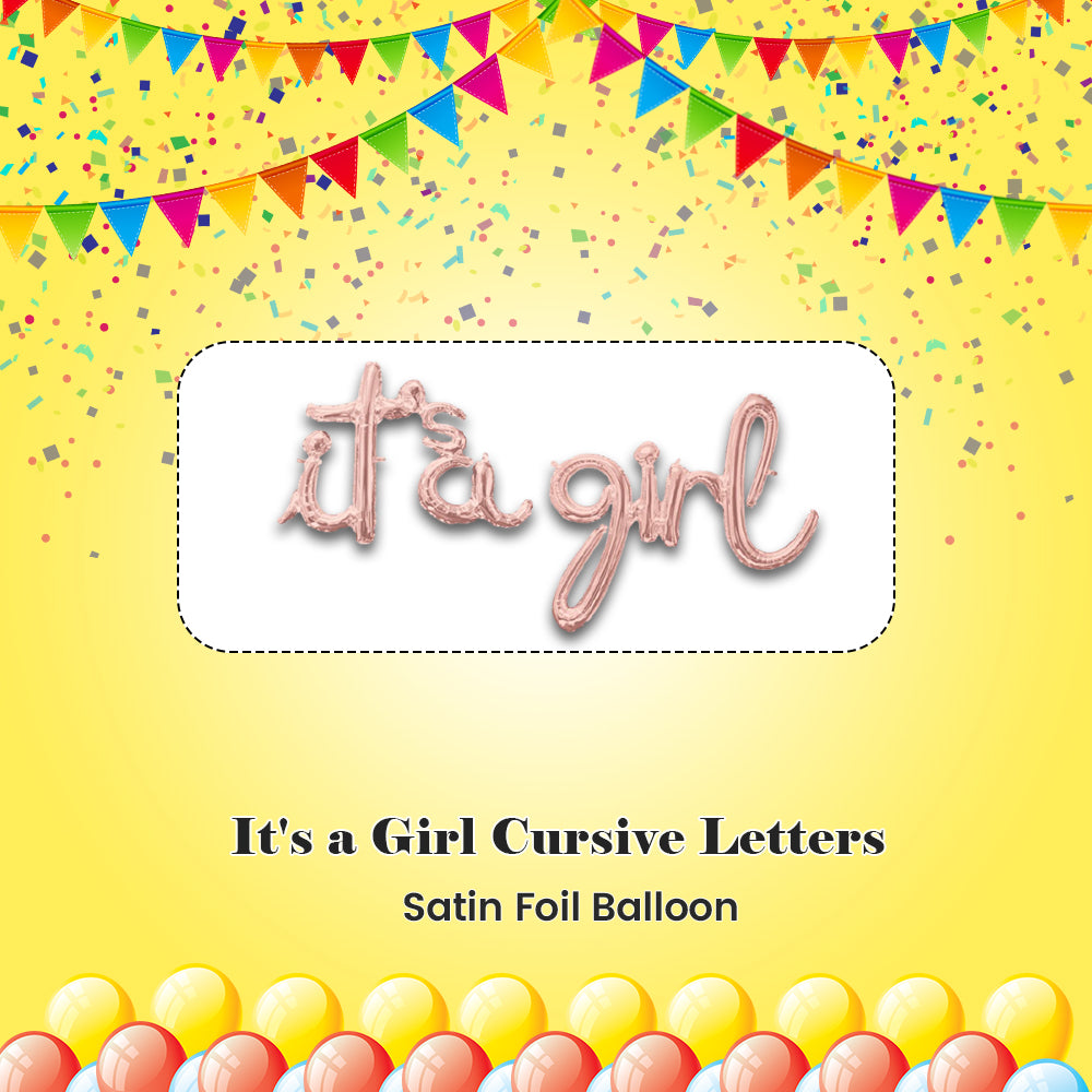 It's a Girl Cursive Letters Satin Foil Balloon 56x30-in
