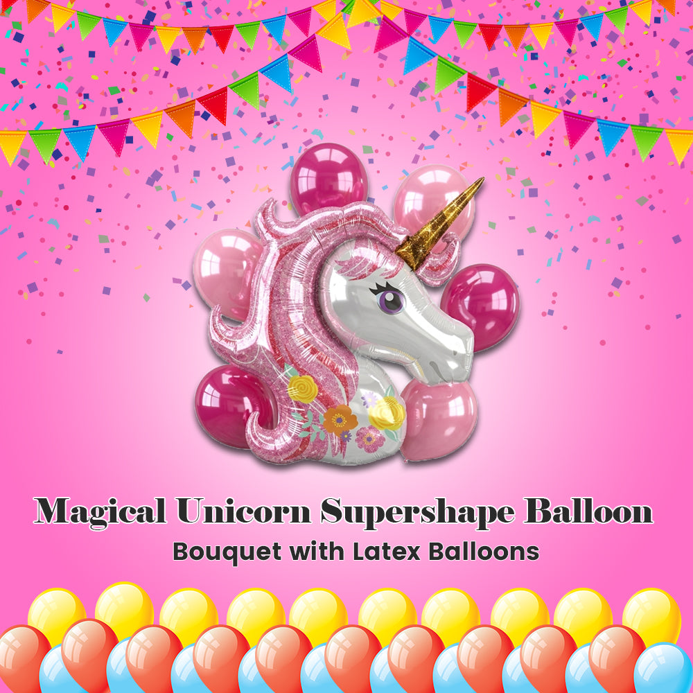 Magical Unicorn Supershape Balloon Bouquet with Latex Balloons 7-pk