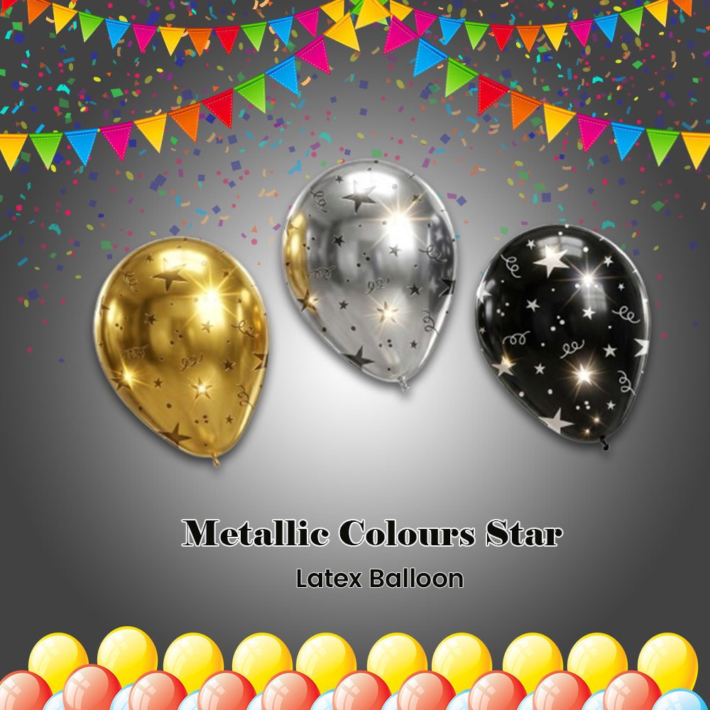 Metallic Colours Star Latex Balloons 11-in 15-pk
