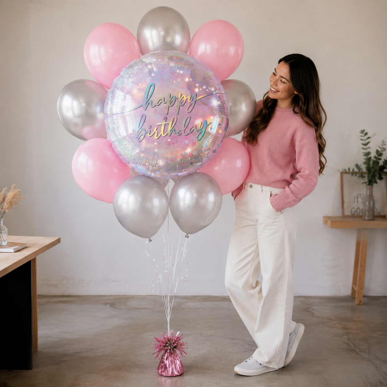 Happy Birthday Luminous Balloon Bouquet with Latex Balloons 10-pk