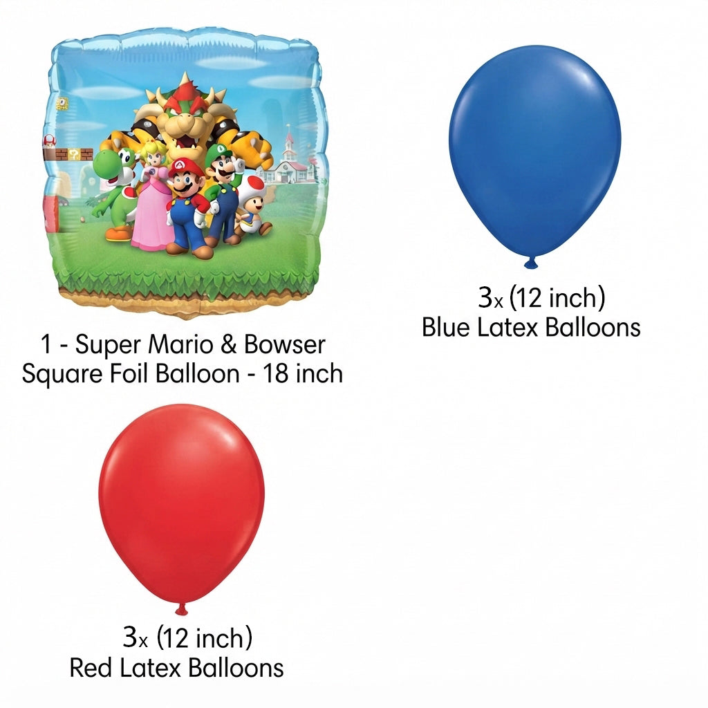 Mario Brothers Jumbo Balloon Bouquet with Latex Balloons 7-pk
