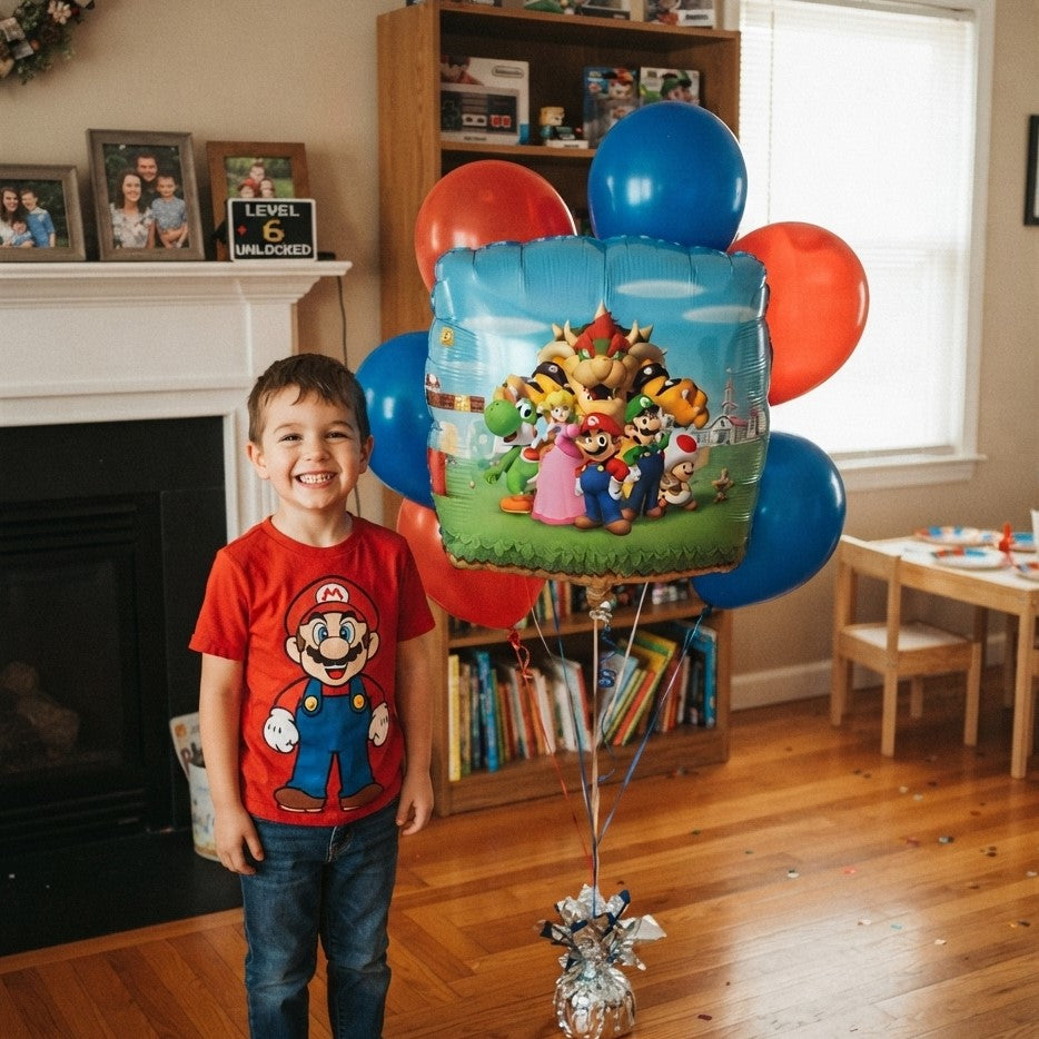 Mario Brothers Jumbo Balloon Bouquet with Latex Balloons 7-pk