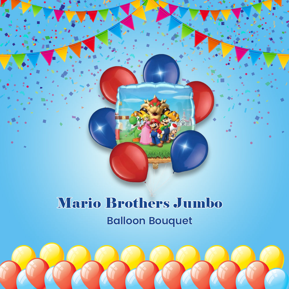 Mario Brothers Jumbo Balloon Bouquet with Latex Balloons 7-pk