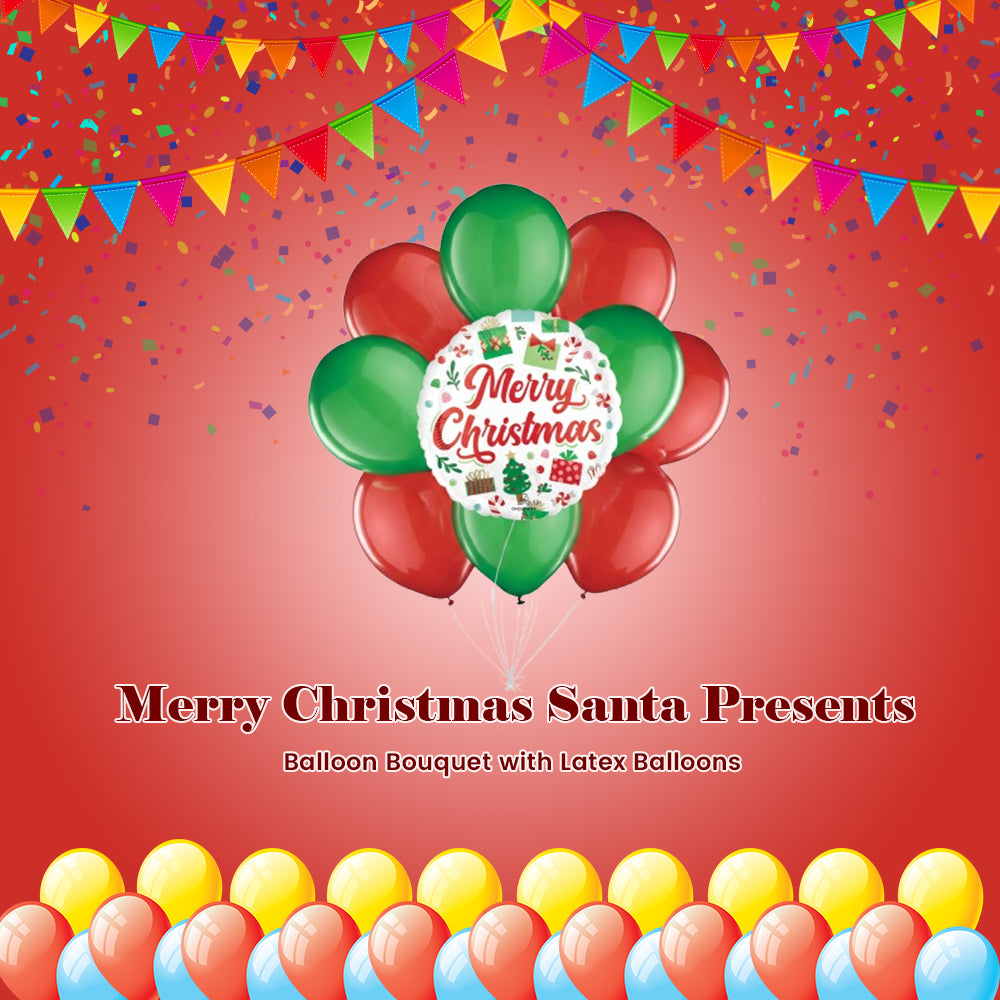 Merry Christmas Santa Presents Balloon Bouquet with Latex Balloons 10-pk