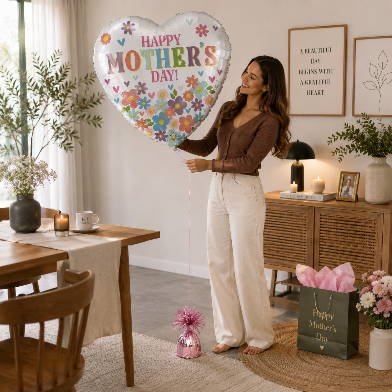 Happy Mother's Day Daisy Chain Heart Balloon 18-in