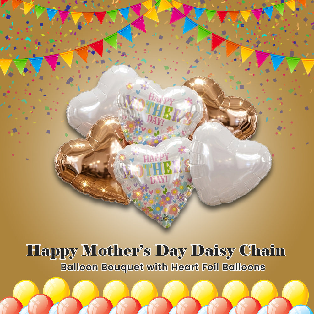 Happy Mother’s Day Daisy Chain Balloon Bouquet with Heart Foil Balloons 6-pk