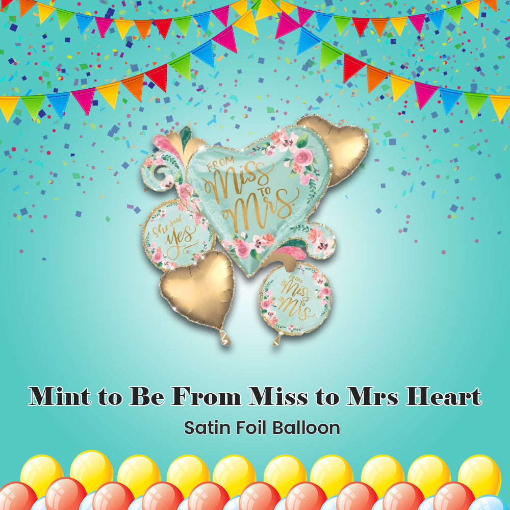 Mint to Be From Miss to Mrs Heart Satin Foil Balloon Bouquet 5-pk