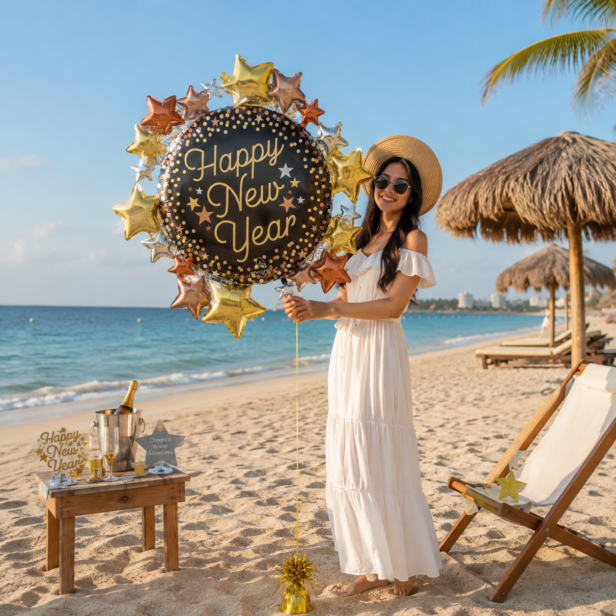 Anagram Happy New Year Stars Luxe Supershape Balloon 30-in