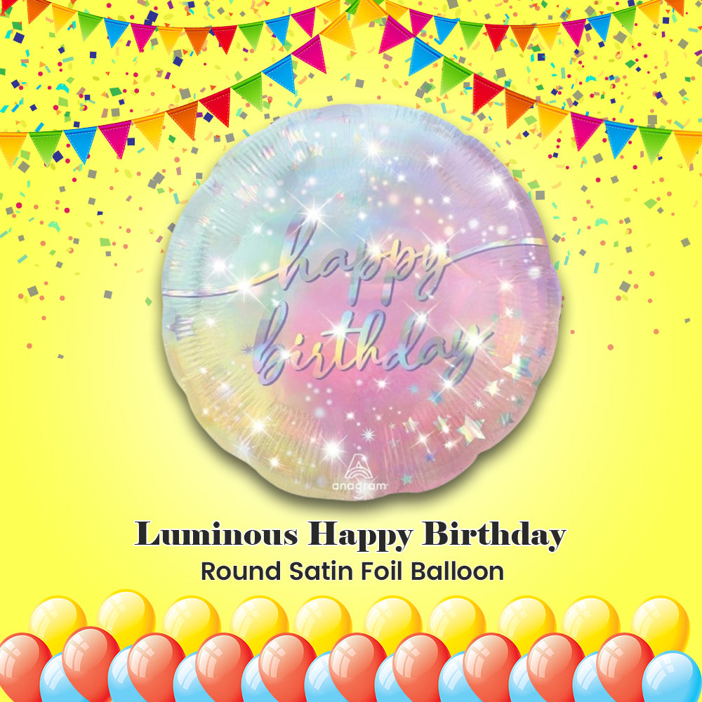 Luminous Happy Birthday Round Satin Foil Balloon 18-in