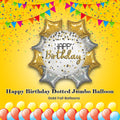 Happy Birthday Dotted Jumbo Balloon Bouquet with Gold Foil Balloons 9-pk