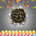 Happy New Year Round & Stars Satin Foil Balloon 30-in
