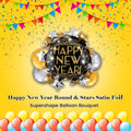 Happy New Year Round & Stars Satin Foil Supershape Balloon Bouquet 5-pk