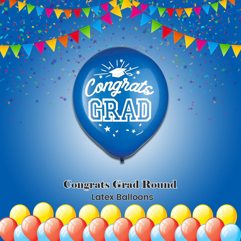 Congrats Grad Round Latex Balloons 12-in 15-pk