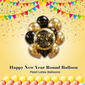 Happy New Year Round Satin Foil Balloon Bouquet with Pearl Latex Balloons 10-pk