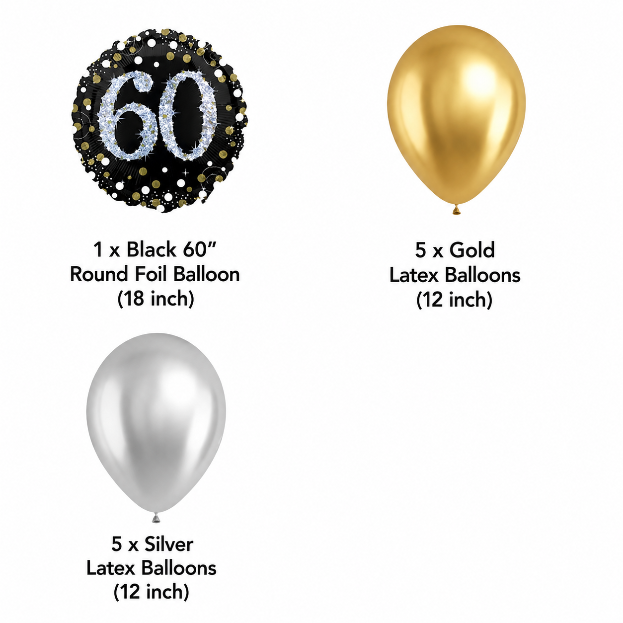 60 Sparkling Birthday Balloon Bouquet with Latex Balloons 10-pk