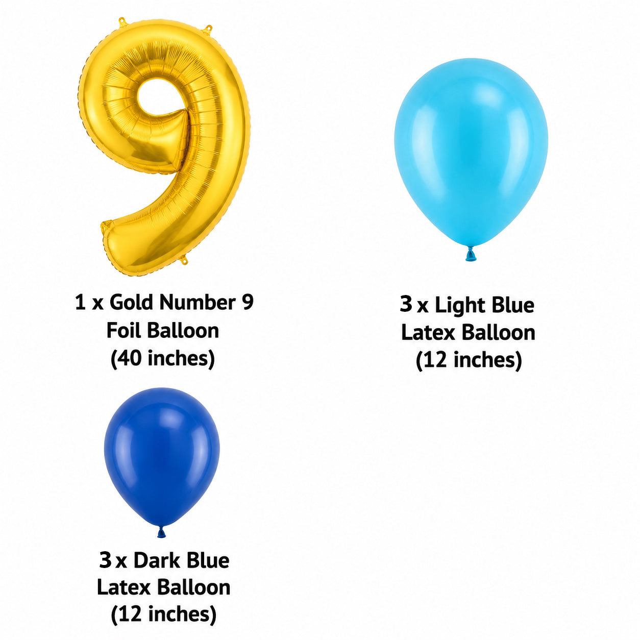 Number 9 Gold Balloon Bouquet with Latex Balloons 7-pk