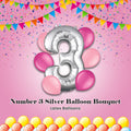 Number 3 Silver Balloon Bouquet with Latex Balloons 7-pk