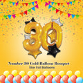 Number 30 Gold Balloon Bouquet with Star Foil Balloons 8-pk