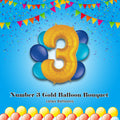 Number 3 Gold Balloon Bouquet with Latex Balloons 7-pk
