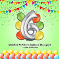Number 6 Silver Balloon Bouquet with Latex Balloons 7-pk