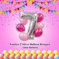 Number 7 Silver Balloon Bouquet with Latex Balloons 7-pk