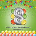 Number 8 Silver Balloon Bouquet with Latex Balloons 7-pk