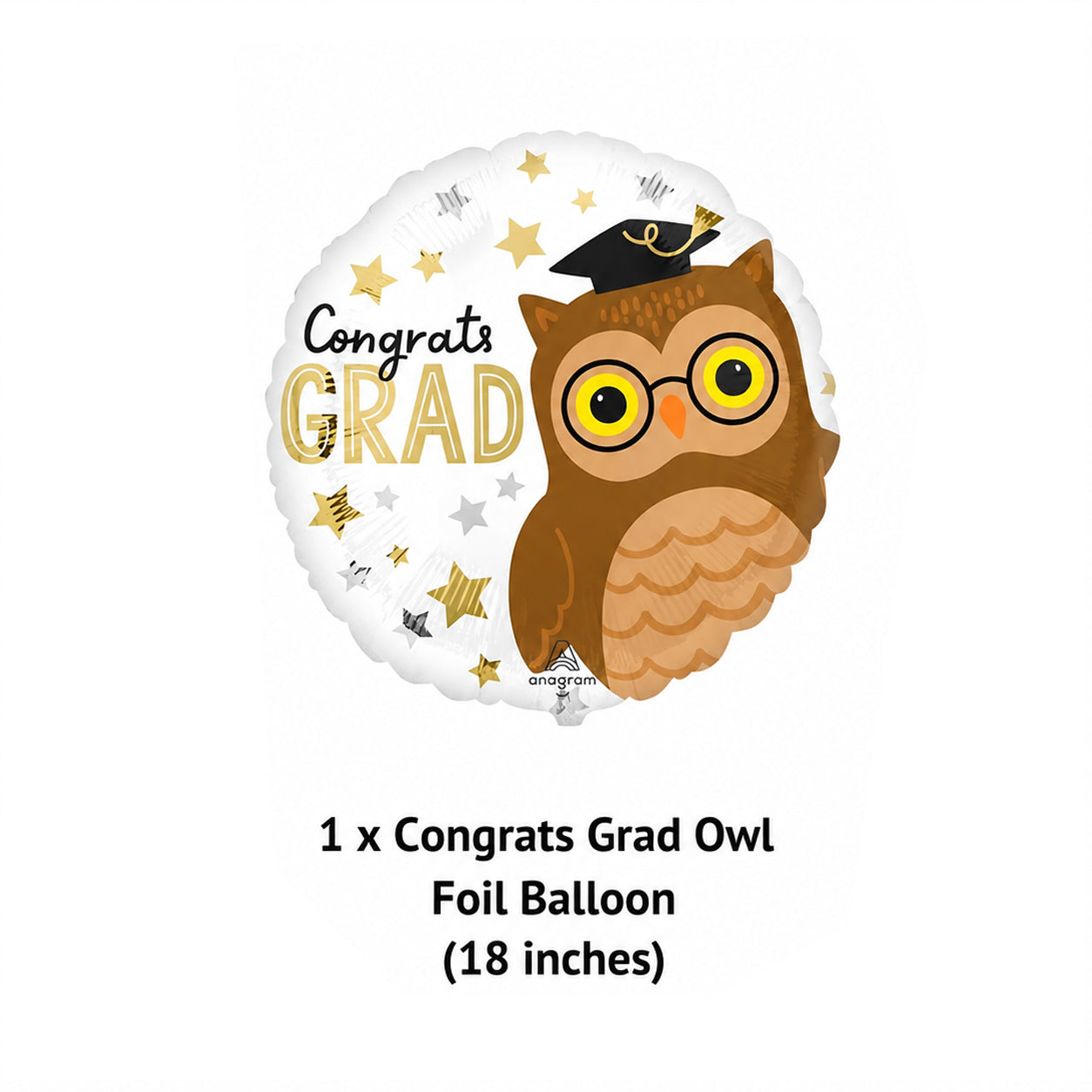 Owl Congrats Grad Round Satin Foil Balloon 18-in