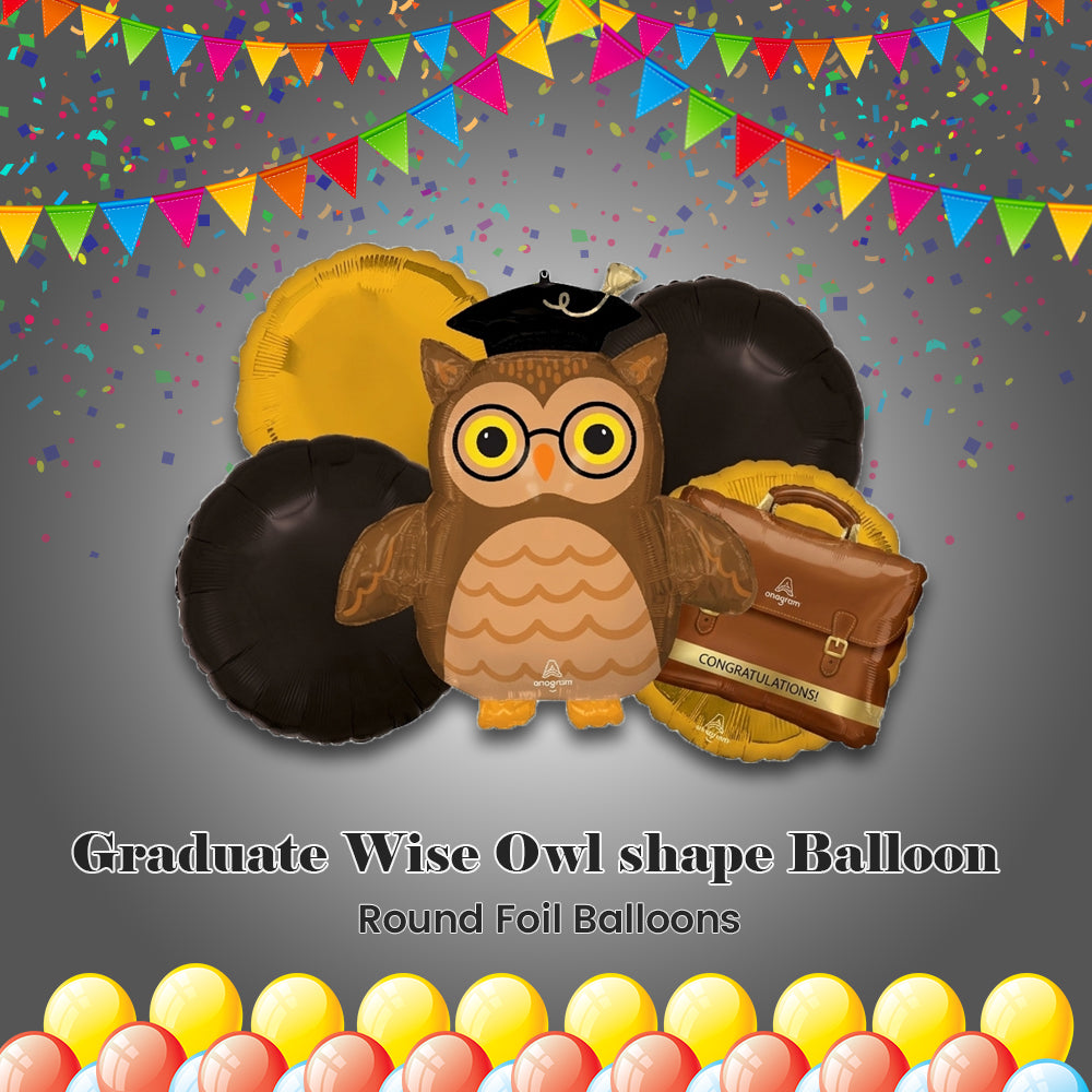 Graduate Wise Owl Supershape Balloon Bouquet with Round Foil Balloons 5-pk