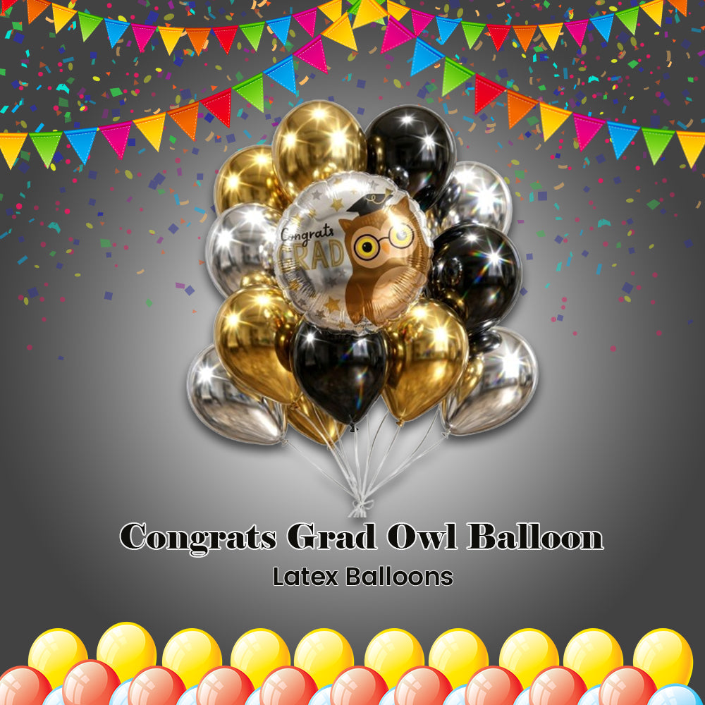 Congrats Grad Owl Balloon Bouquet with Latex Balloons 10-pk