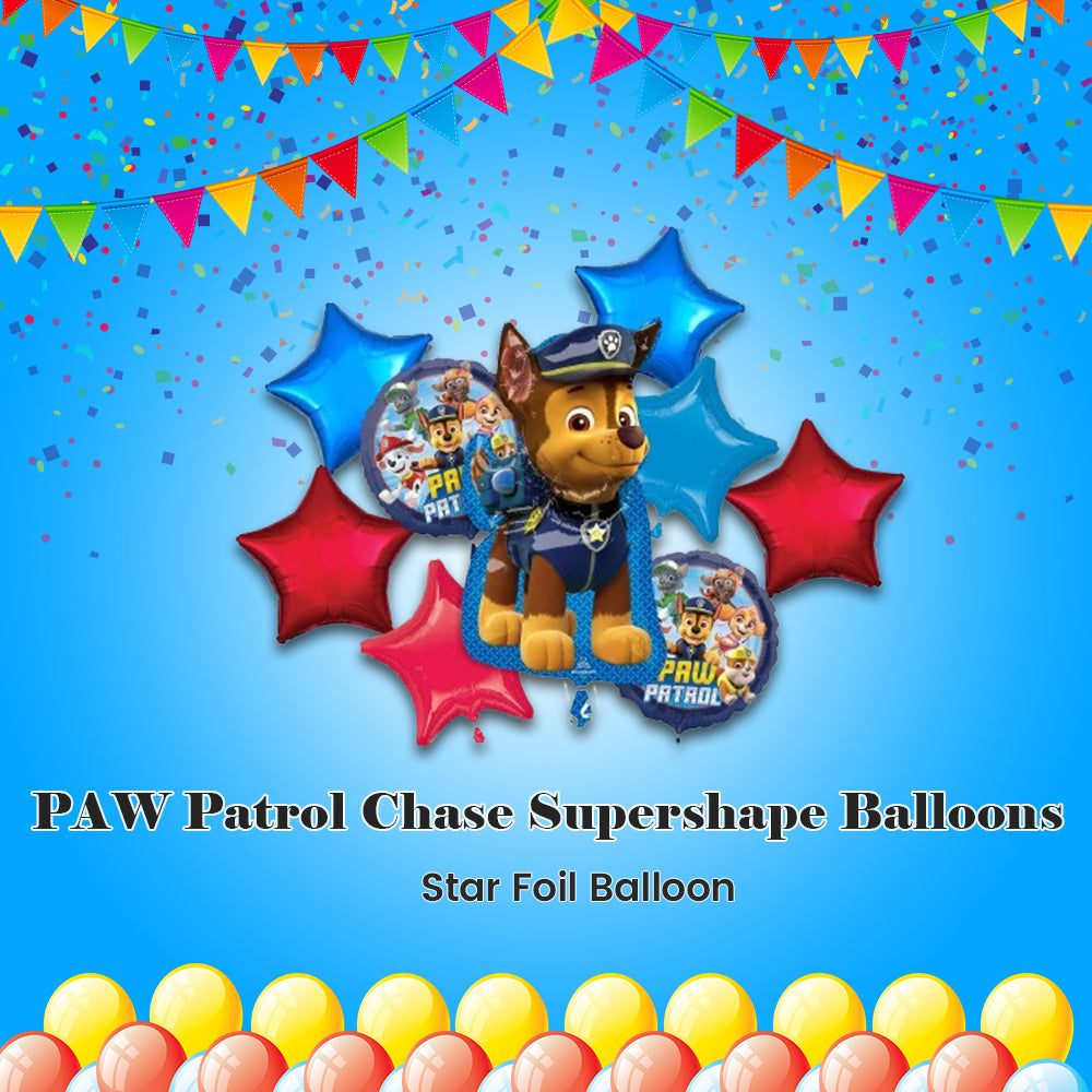 PAW Patrol Chase Supershape Balloon Bouquet with Star Foil Balloons 9-pk