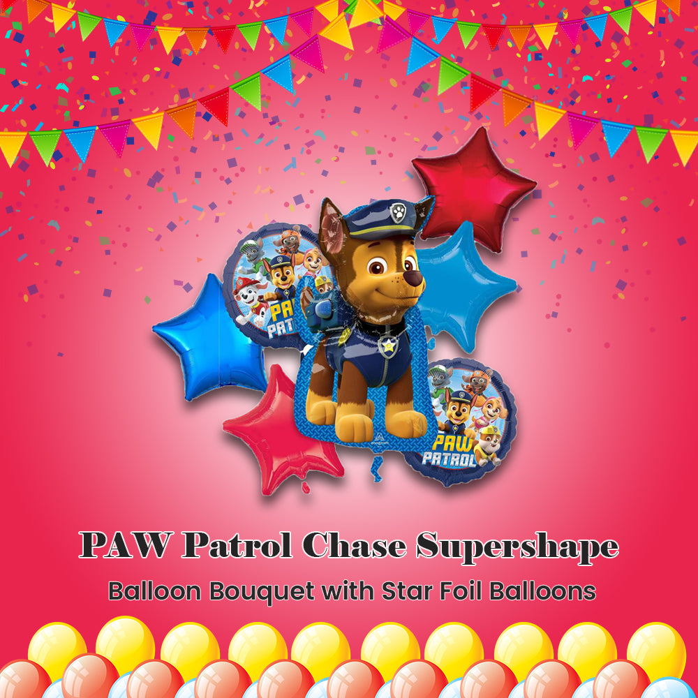 PAW Patrol Chase Supershape Balloon Bouquet with Star Foil Balloons 7-pk
