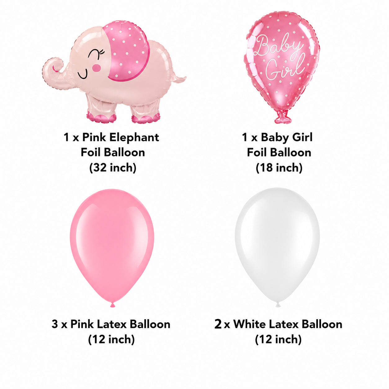 Baby Girl Elephant Supershape Balloon Bouquet with Latex Balloons 7-pk
