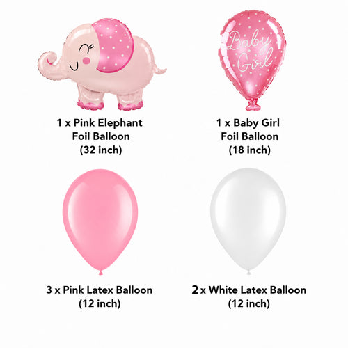Baby Girl Elephant Supershape Balloon Bouquet with Latex Balloons 7-pk