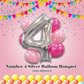 Number 4 Silver Balloon Bouquet with Latex Balloons 7-pk