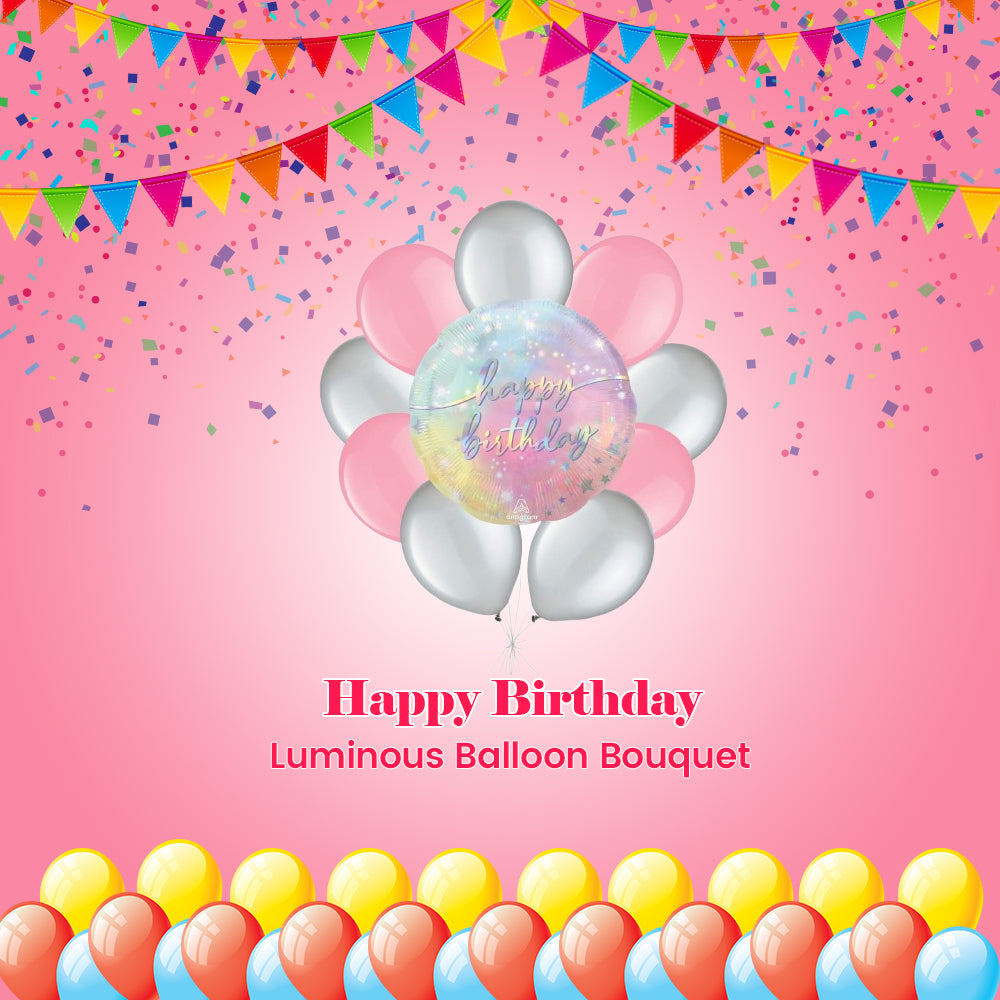 Happy Birthday Luminous Balloon Bouquet with Latex Balloons 10-pk