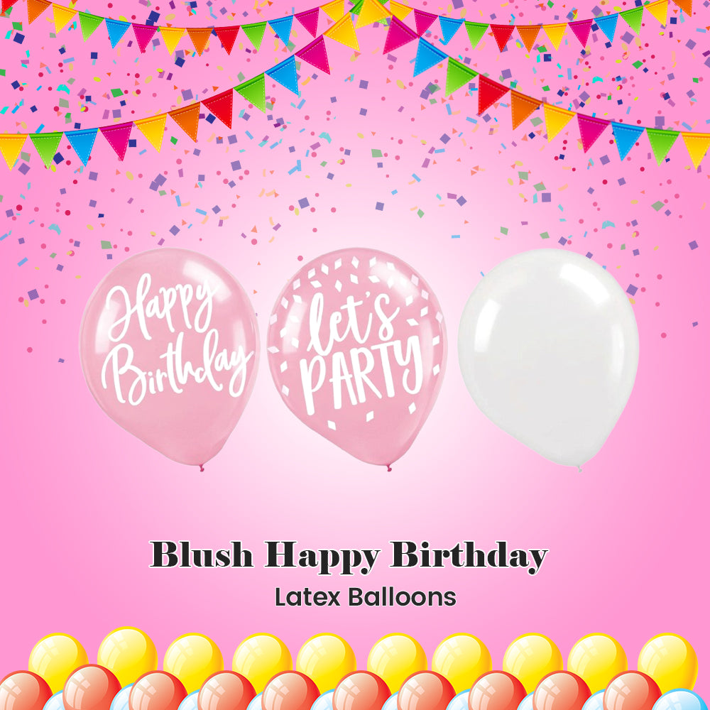 Blush Birthday Happy Birthday Round Latex Balloons 12-in 15-pk