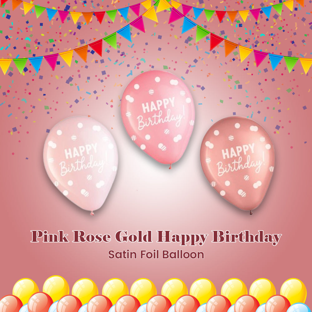 Pink Rose Gold Happy Birthday Latex Balloon Pack 11-in 15-pk