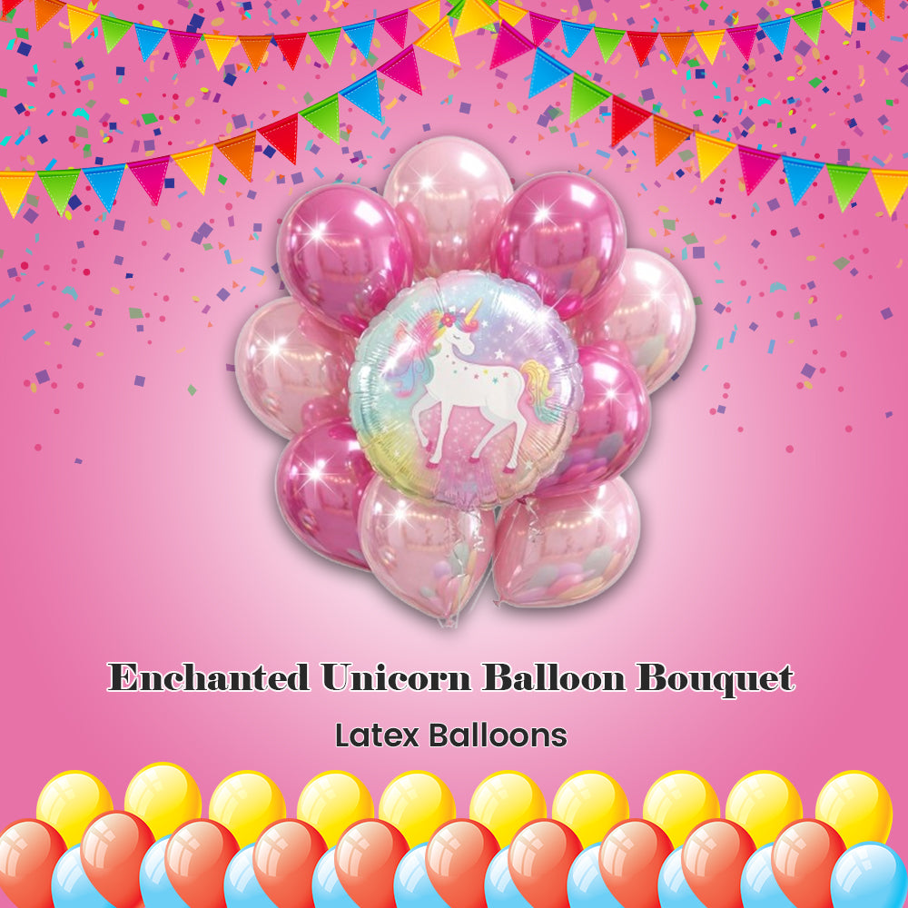 Enchanted Unicorn Balloon Bouquet with Latex Balloons 10-pk