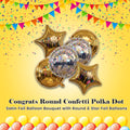 Congrats Round Confetti Polka Dot Satin Foil Balloon Bouquet with Round & Star Foil Balloons 6-pk