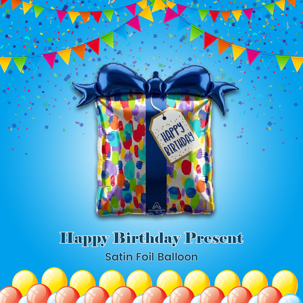 Happy Birthday Birthday Present Satin Foil Balloon 32-in