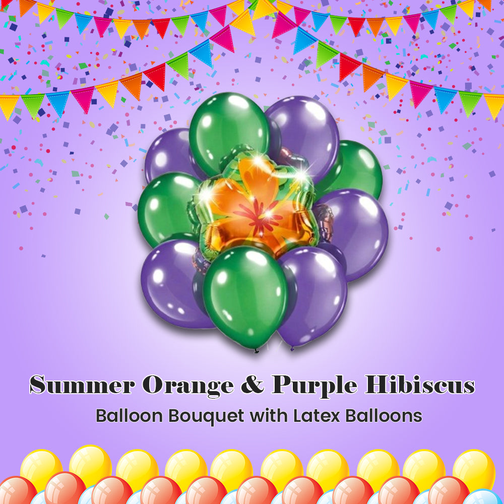 Summer Orange & Purple Hibiscus Balloon Bouquet with Latex Balloons 10-pk