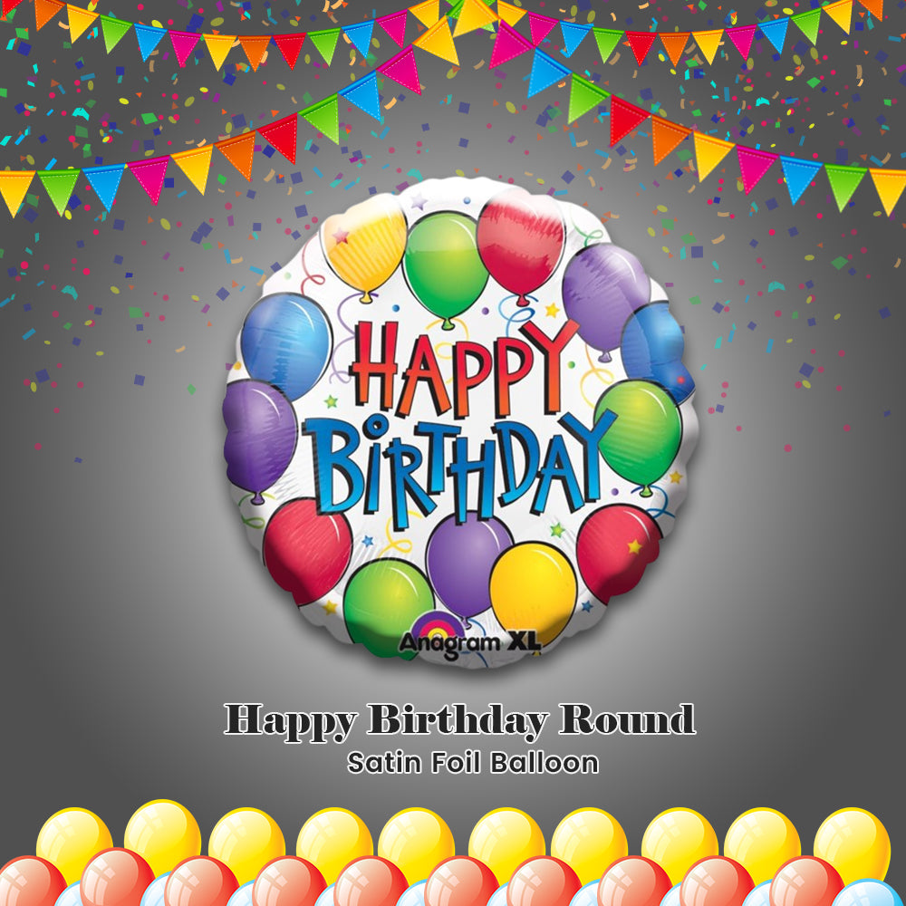 Happy Birthday Round Satin Foil Balloon 17-in