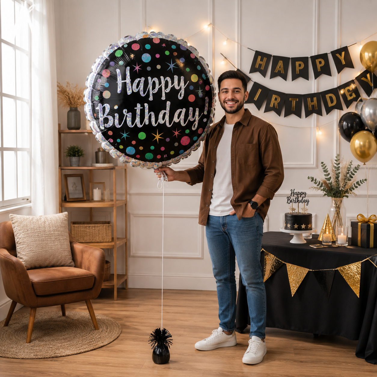 Happy Birthday Round Satin Foil Balloon 17.5-in