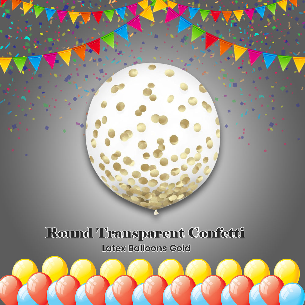 Round Confetti Latex Balloons Gold 12 Inch Helium