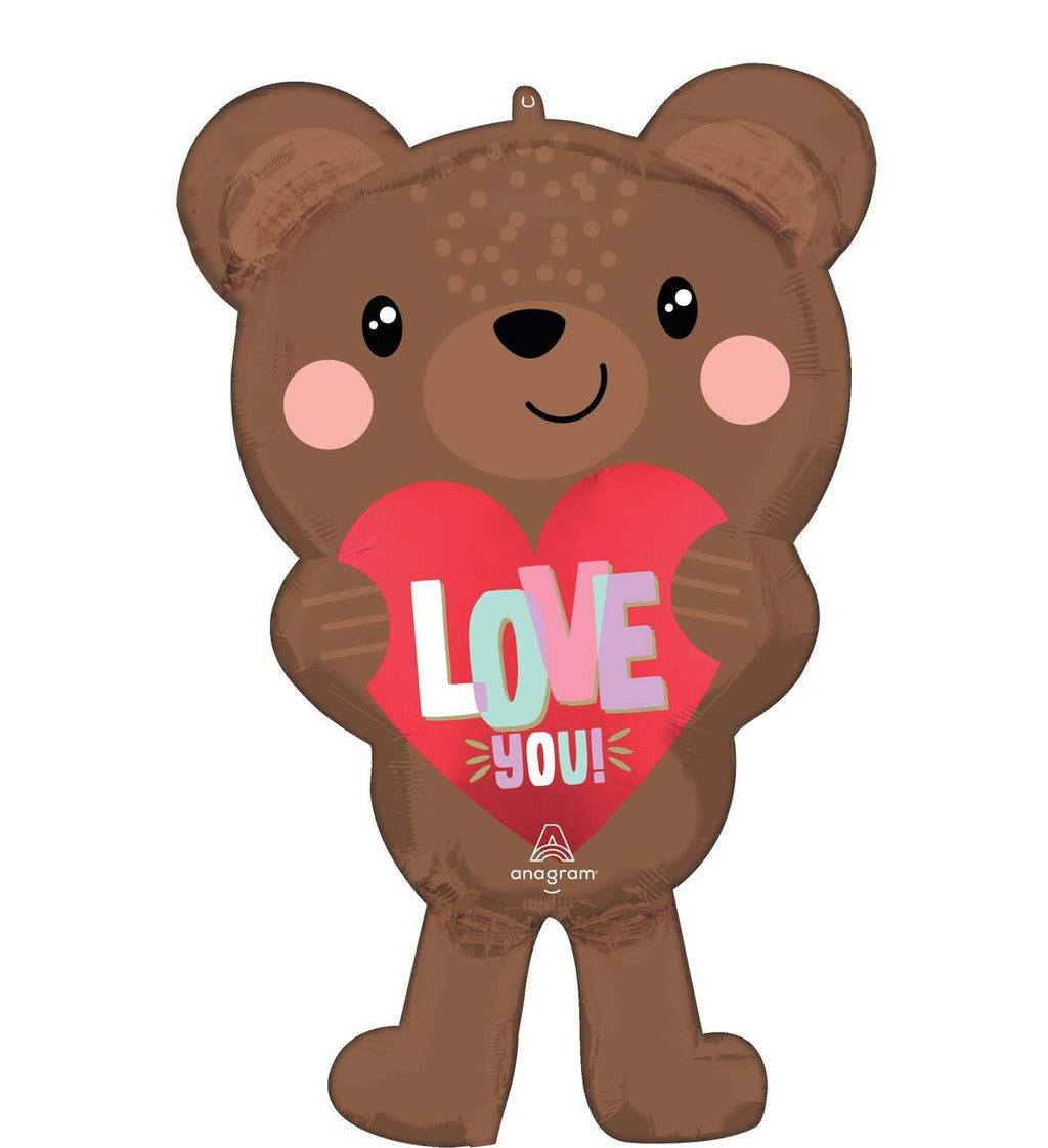 Love You Teddy Bear Satin Foil Balloon 30-in