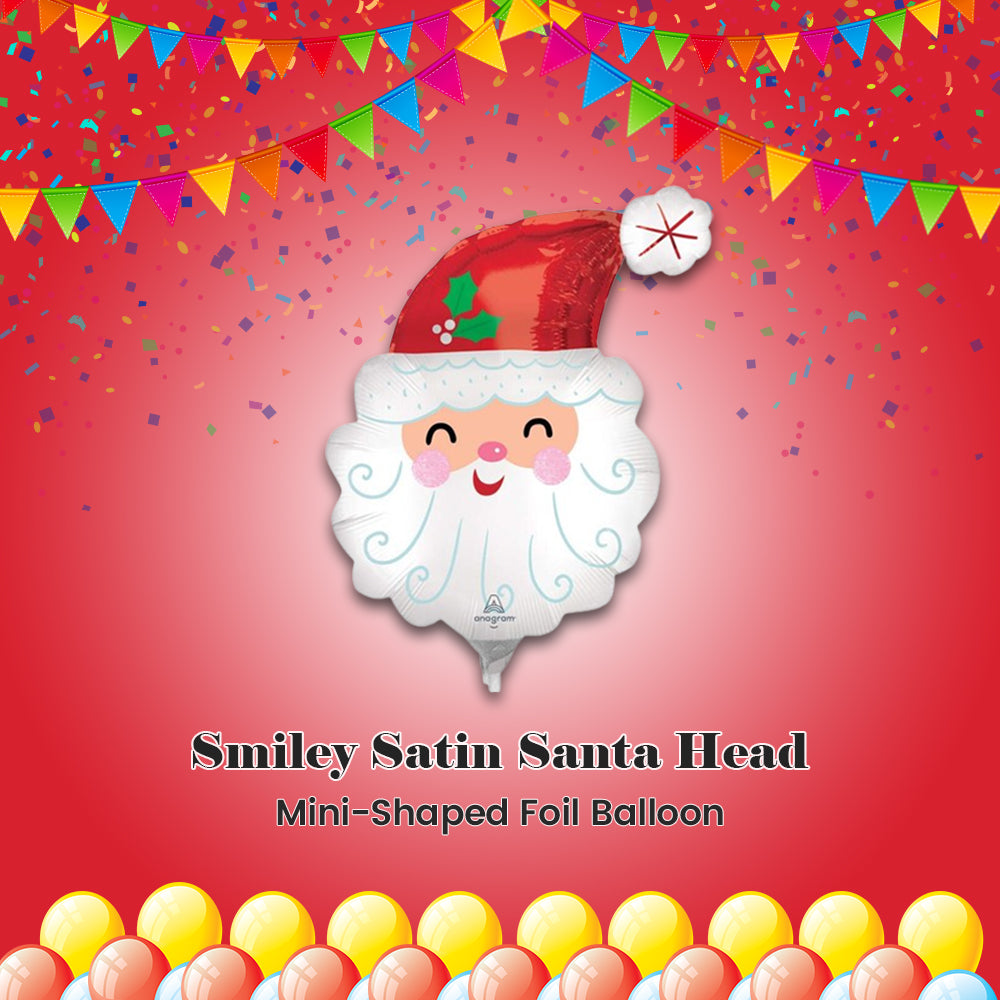 Smiley Satin Santa Head Mini-Shaped Foil Balloon