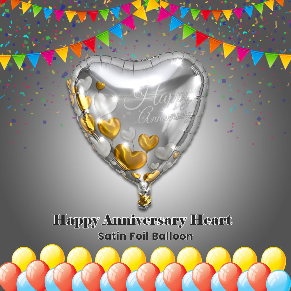Happy Anniversary Heart Satin Foil Balloon 17-in