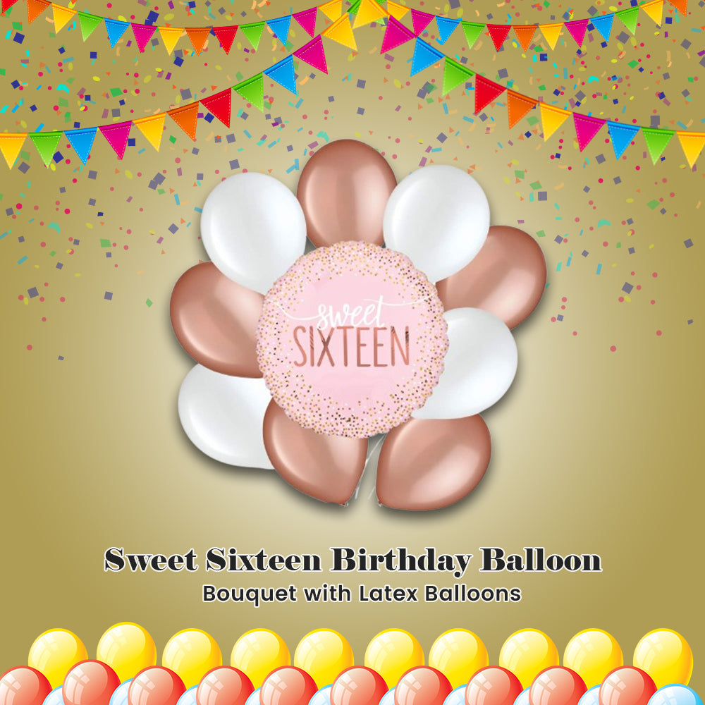 Sweet Sixteen Birthday Balloon Bouquet with Latex Balloons 10-pk